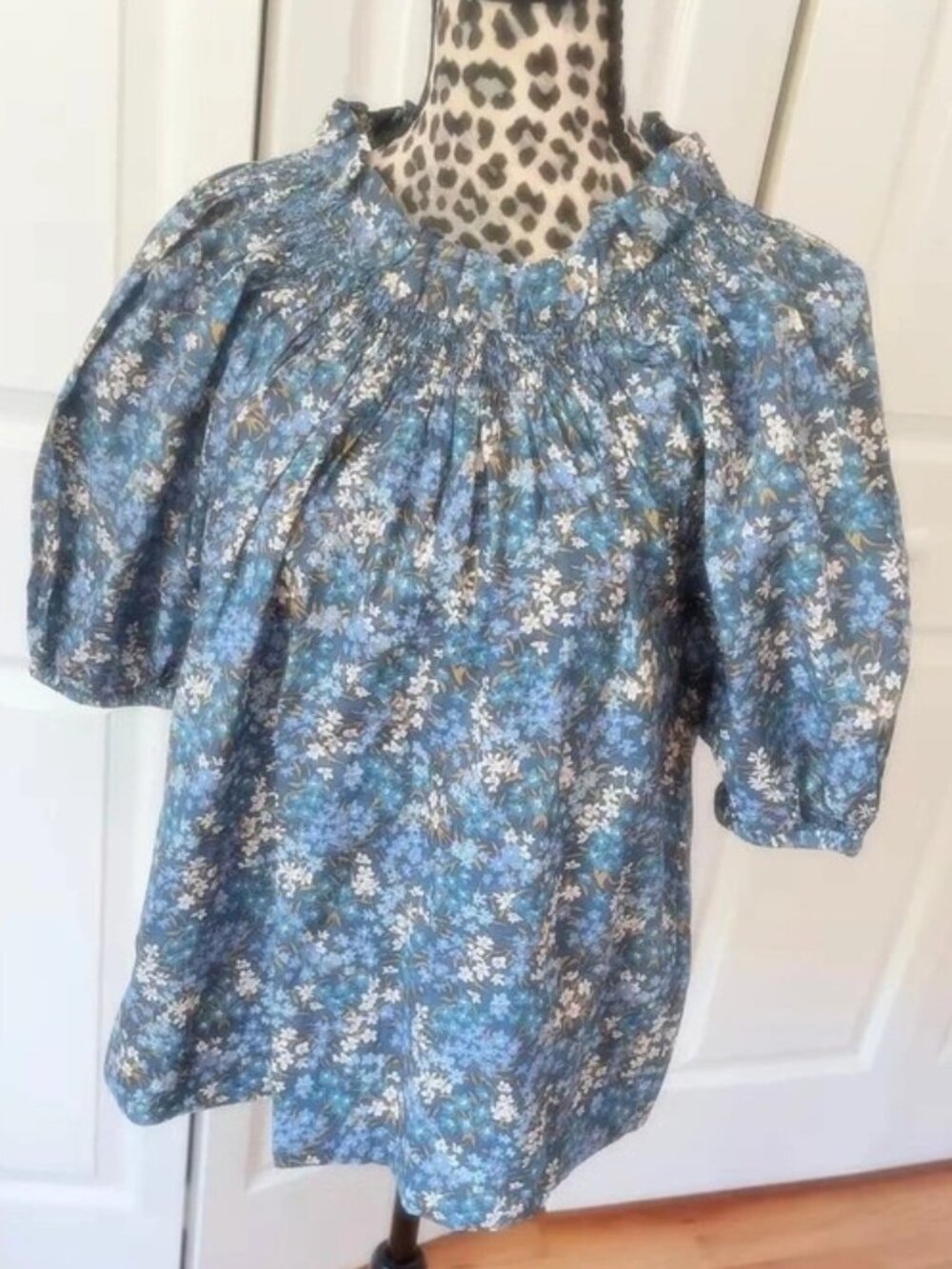 J.Crew Liberty of London Blue Floral Lace Up Smocked Blouse Cottagecore